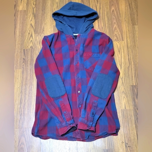 Tony Hawk Shacket Mens Red & Blue Plaid Quilted Button Hooded Jacket Size S/P - Picture 1 of 11